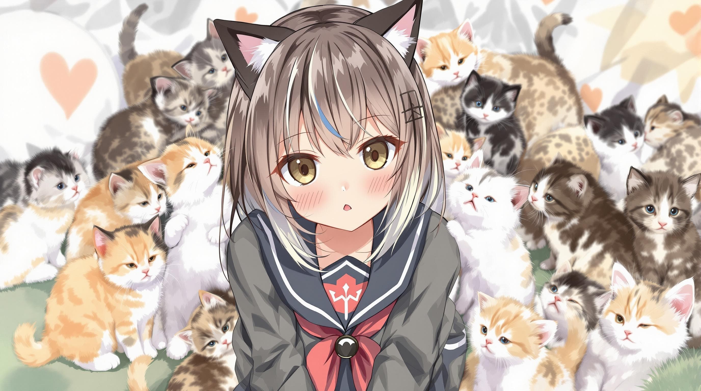 Anime character with cats background